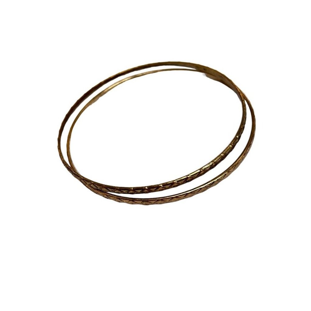 Set of 2 Goldtone Thin Bangle Bracelets Diamond Shape Pattern